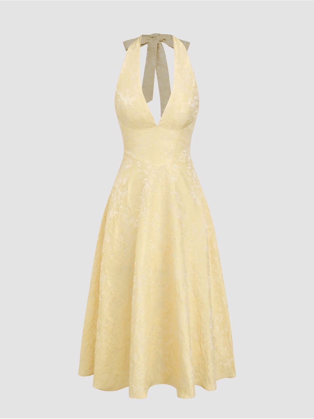 Cider Pale Yellow Halter Midi Dress